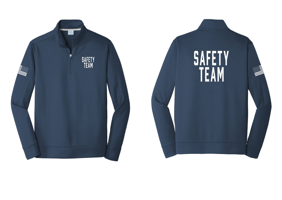 NYC Factory Safety Team Performance Fleece 1/4-Zip Pullover Sweatshirt (Classic) - Chest + Back + US Flag Sleeve - Navy