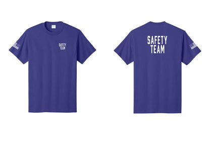 NYC Factory Safety Team T-Shirt for Events, Venues & Volunteers (Classic) - Chest + Back + US Flag Sleeve - Purple