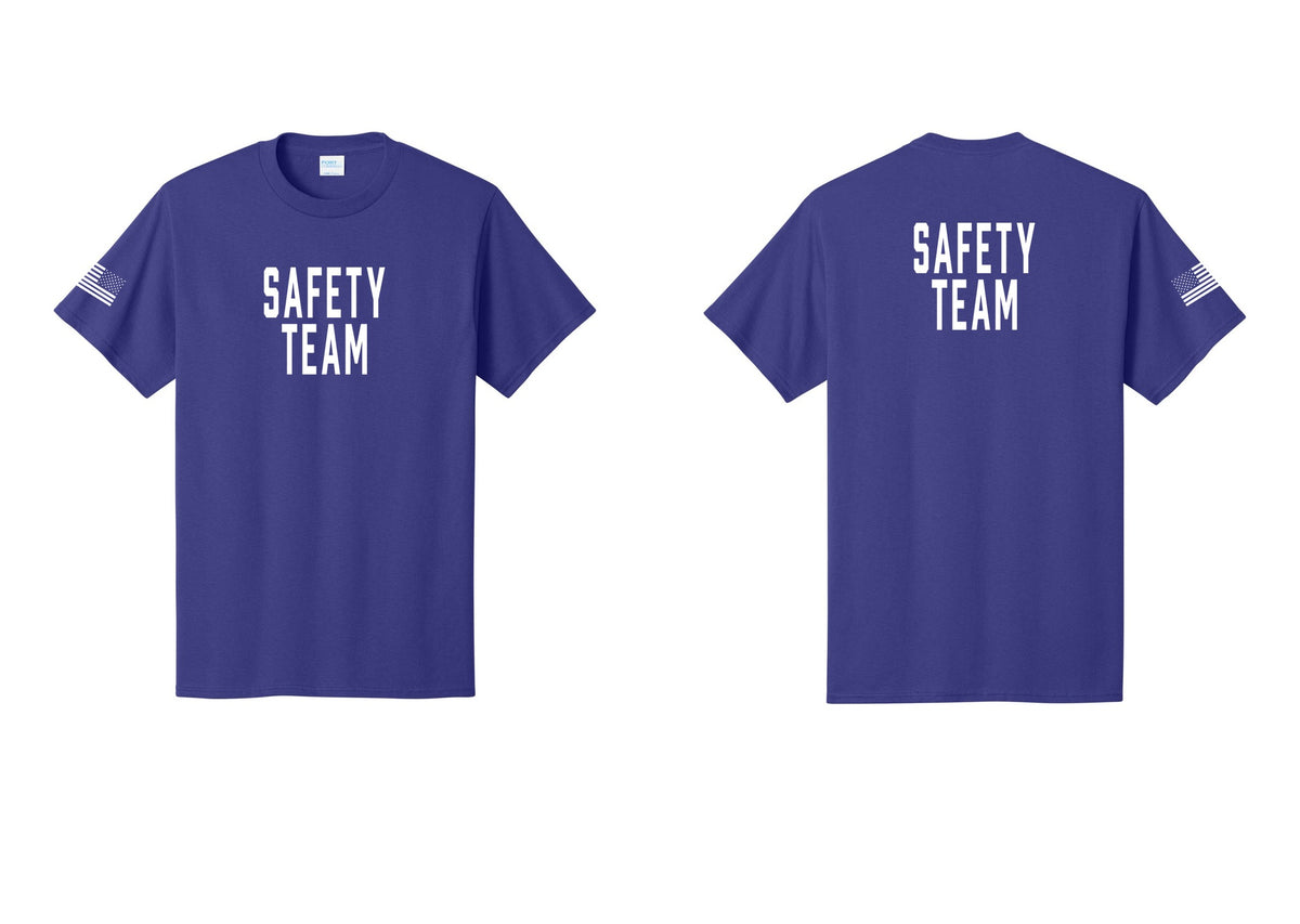 NYC Factory Safety Team T-Shirt for Events, Venues & Volunteers (Classic) - Front + Back + US Flag Sleeve - Purple