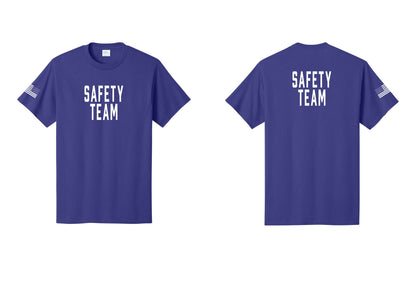 NYC Factory Safety Team T-Shirt for Events, Venues & Volunteers (Classic) - Front + Back + US Flag Sleeve - Purple