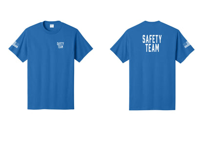 NYC Factory Safety Team T-Shirt for Events, Venues & Volunteers (Classic) - Chest + Back + US Flag Sleeve - Royal