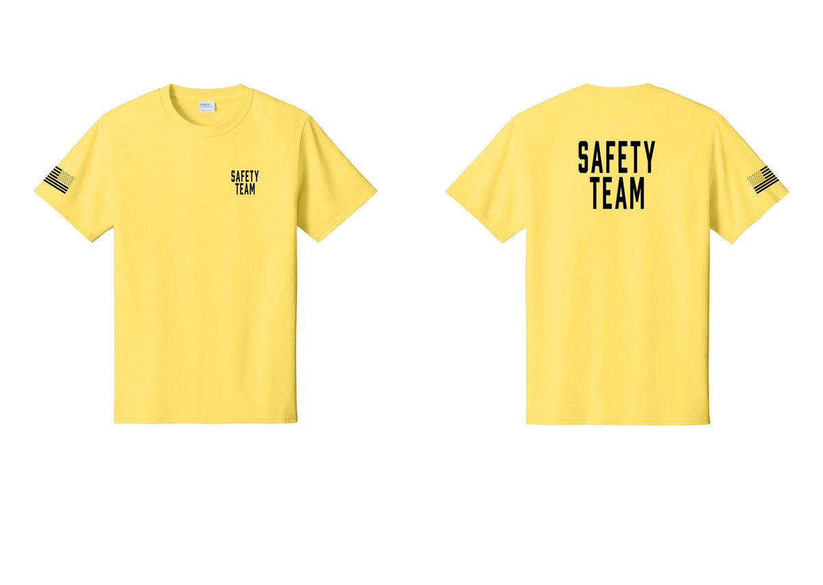NYC Factory Safety Team T-Shirt for Events, Venues & Volunteers (Classic) - Chest + Back + US Flag Sleeve - Yellow