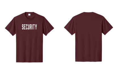 NYC Factory Unisex Security Black T-Shirt - Front Only - Athletic Maroon