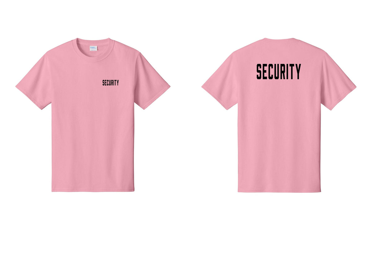 NYC Factory Security T-Shirt, Condensed Lettering - Chest + Back - Candy Pink