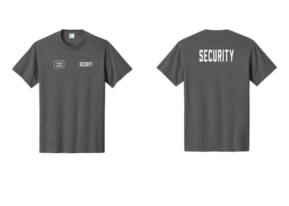 NYC Factory Custom Logo Security T-Shirt, Condensed Lettering - SECURITY + Your Logo + Back - Charcoal