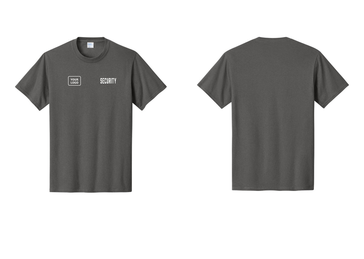 NYC Factory Custom Logo Security T-Shirt, Condensed Lettering - SECURITY + Your Logo - Charcoal