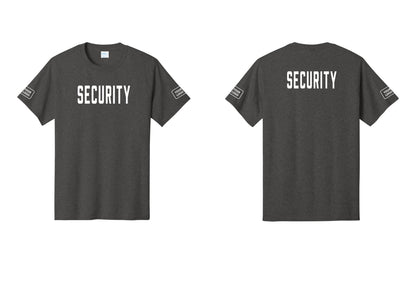 NYC Factory Unisex Security Custom Logo Black T-Shirt - Front + Back + Your Logo Sleeves - Dark Heather Grey