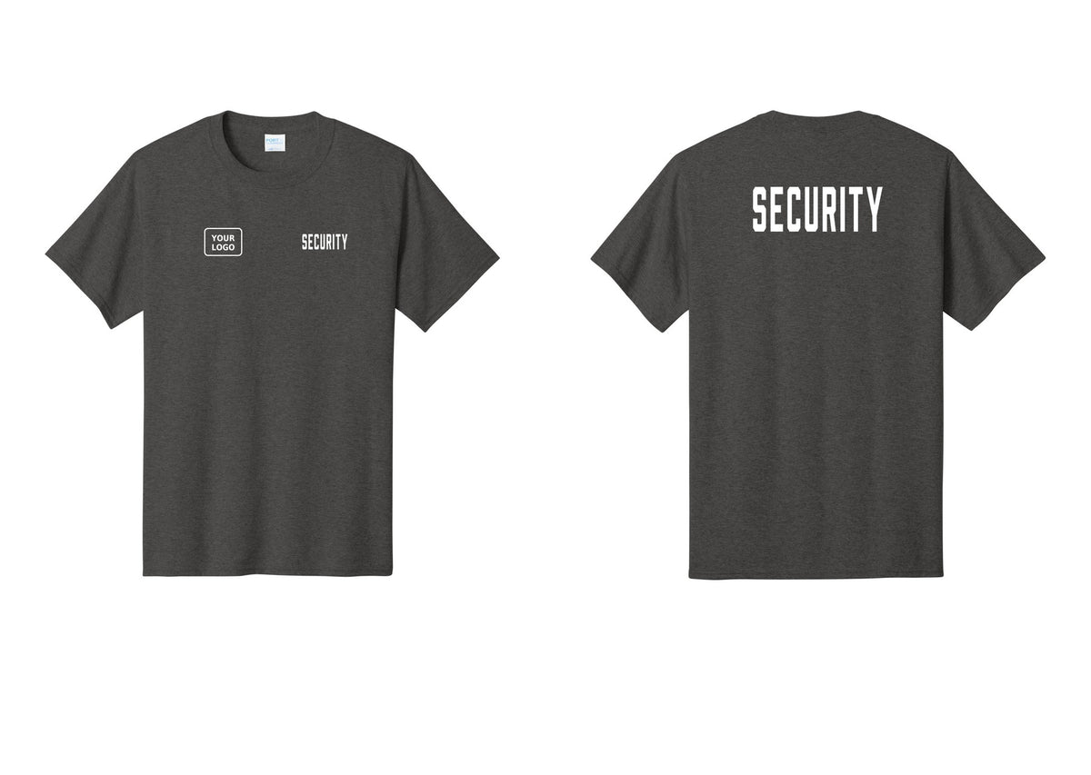 NYC Factory Unisex Security Custom Logo Black T-Shirt - SECURITY + Your Logo + Back - Dark Heather Grey