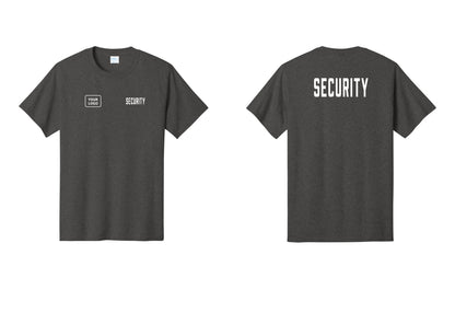 NYC Factory Unisex Security Custom Logo Black T-Shirt - SECURITY + Your Logo + Back - Dark Heather Grey