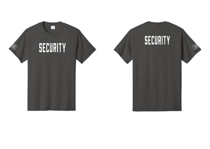 NYC Factory Unisex Security Custom Logo Black T-Shirt - Front + Back + Your Logo Sleeve - Dark Heather Grey