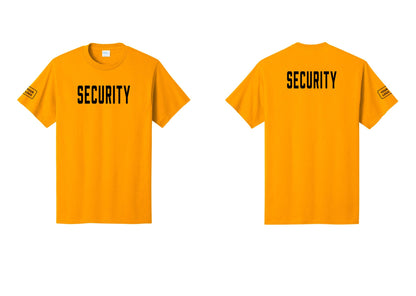NYC Factory Unisex Security Custom Logo Black T-Shirt - Front + Back + Your Logo Sleeve - Gold