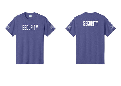 NYC Factory Unisex Security Custom Logo Black T-Shirt - Front + Back + Your Logo Sleeves - Heather Purple