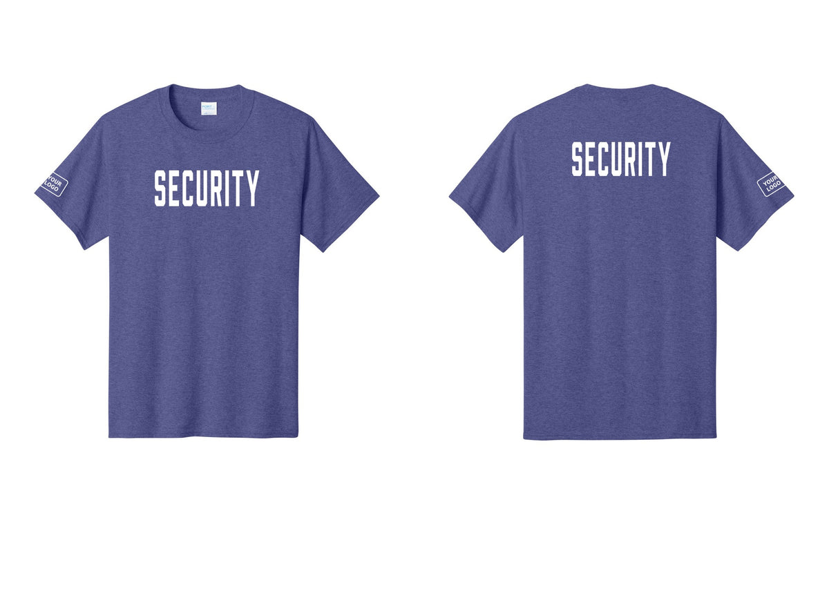 NYC Factory Unisex Security Custom Logo Black T-Shirt - Front + Back + Your Logo Sleeve - Heather Purple