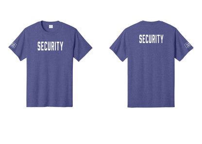 NYC Factory Unisex Security Custom Logo Black T-Shirt - Front + Back + Your Logo Sleeve - Heather Purple