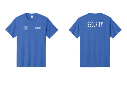 NYC Factory Custom Logo Security T-Shirt, Condensed Lettering - SECURITY + Your Logo + Back - Heather Royal