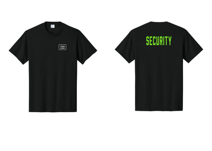 NYC Factory Unisex Security Custom Logo Black T-Shirt - Your Logo + Back - Black / Neon