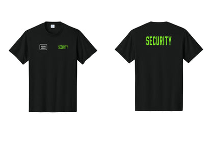 NYC Factory Custom Logo Security T-Shirt, Condensed Lettering - SECURITY + Your Logo + Back - Black / Neon