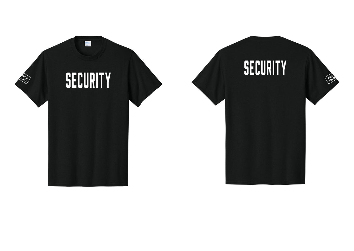NYC Factory Unisex Security Custom Logo Black T-Shirt - Front + Back + Your Logo Sleeve - Black