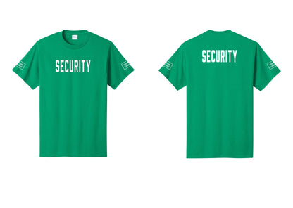 NYC Factory Custom Logo Security T-Shirt, Condensed Lettering - Front + Back + Your Logo Sleeves - Kelly