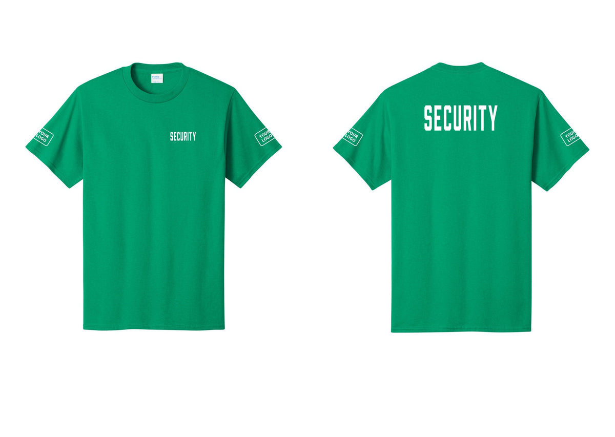 NYC Factory Unisex Security Custom Logo Black T-Shirt - Chest + Back + Your Logo Sleeves - Kelly