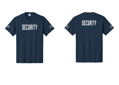 NYC Factory Unisex Security Custom Logo Black T-Shirt - Front + Back + Your Logo Sleeves - Navy