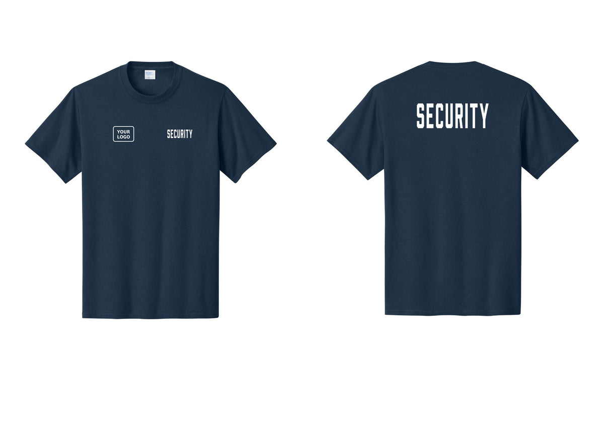 NYC Factory Unisex Security Custom Logo Black T-Shirt - SECURITY + Your Logo + Back - Navy