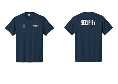 NYC Factory Unisex Security Custom Logo Black T-Shirt - SECURITY + Your Logo + Back - Navy