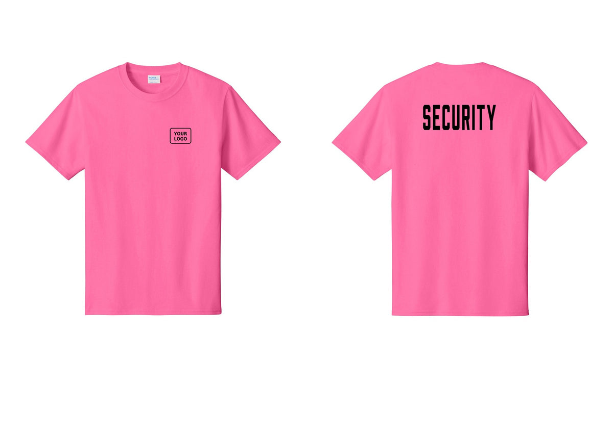 NYC Factory Custom Logo Security T-Shirt, Condensed Lettering - Your Logo + Back - Neon Pink