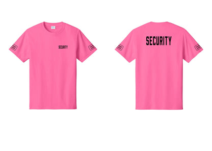 NYC Factory Unisex Security Custom Logo Black T-Shirt - Chest + Back + Your Logo Sleeves - Neon Pink