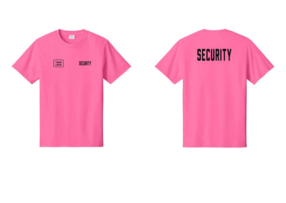 NYC Factory Unisex Security Custom Logo Black T-Shirt - SECURITY + Your Logo + Back - Neon Pink