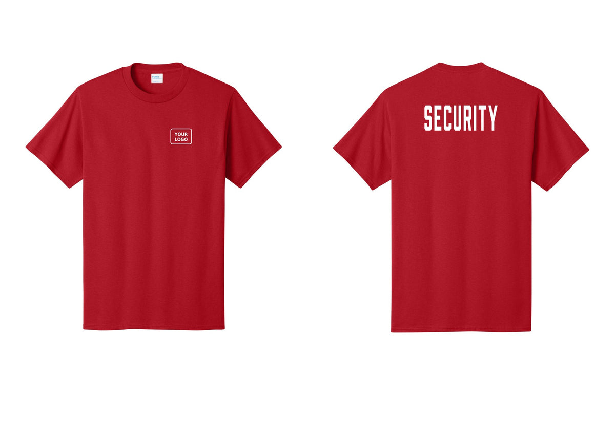 NYC Factory Custom Logo Security T-Shirt, Condensed Lettering - Your Logo + Back - Red