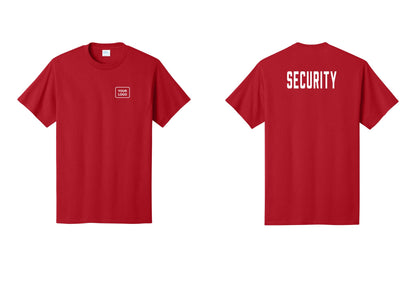 NYC Factory Custom Logo Security T-Shirt, Condensed Lettering - Your Logo + Back - Red