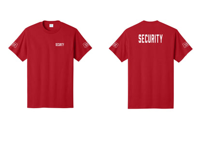 NYC Factory Unisex Security Custom Logo Black T-Shirt - Chest + Back + Your Logo Sleeves - Red