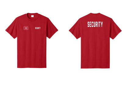 NYC Factory Unisex Security Custom Logo Black T-Shirt - SECURITY + Your Logo + Back - Red