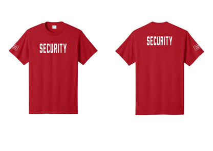 NYC Factory Unisex Security Custom Logo Black T-Shirt - Front + Back + Your Logo Sleeve - Red