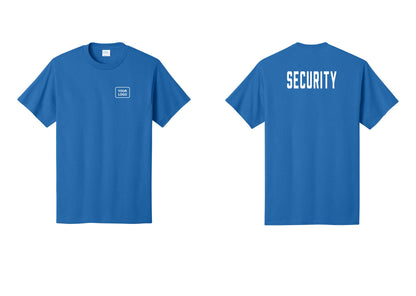 NYC Factory Custom Logo Security T-Shirt, Condensed Lettering - Your Logo + Back - Royal