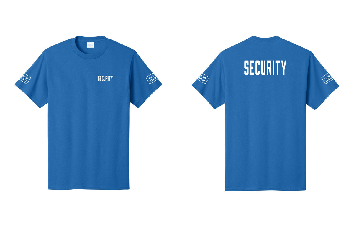 NYC Factory Unisex Security Custom Logo Black T-Shirt - Chest + Back + Your Logo Sleeves - Royal