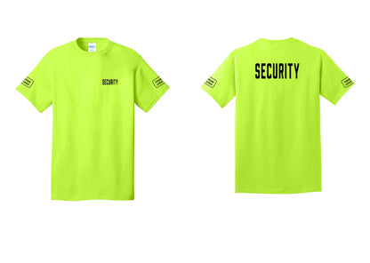 NYC Factory Unisex Security Custom Logo Black T-Shirt - Chest + Back + Your Logo Sleeves - Safety Green