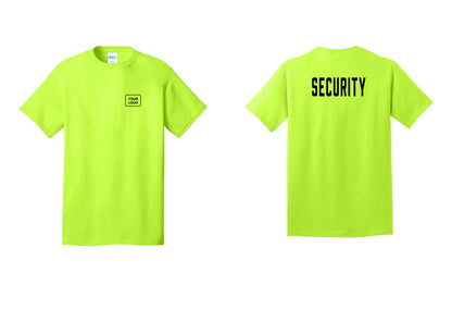 NYC Factory Unisex Security Custom Logo Black T-Shirt - Your Logo + Back - Safety Green