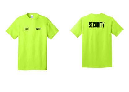 NYC Factory Unisex Security Custom Logo Black T-Shirt - SECURITY + Your Logo + Back - Safety Green