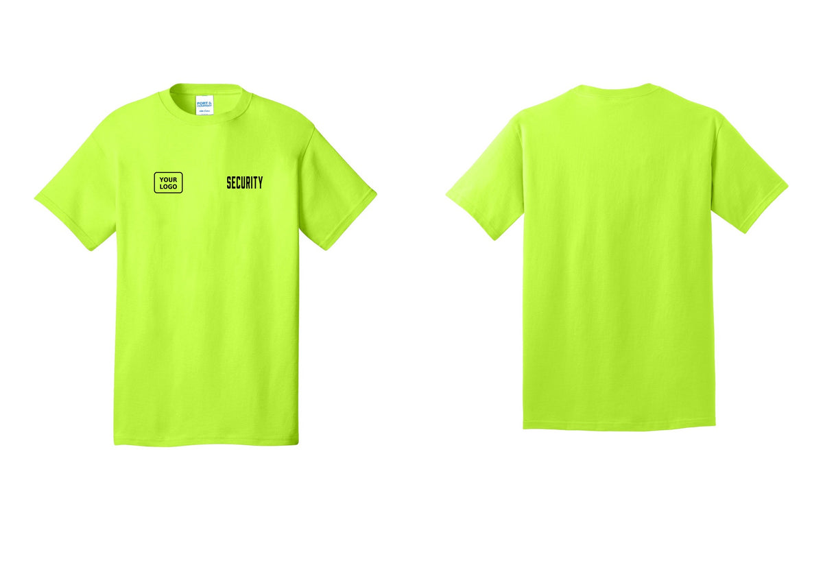 NYC Factory Custom Logo Security T-Shirt, Condensed Lettering - SECURITY + Your Logo - Safety Green