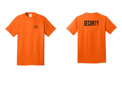 NYC Factory Custom Logo Security T-Shirt, Condensed Lettering - Your Logo + Back - Safety Orange