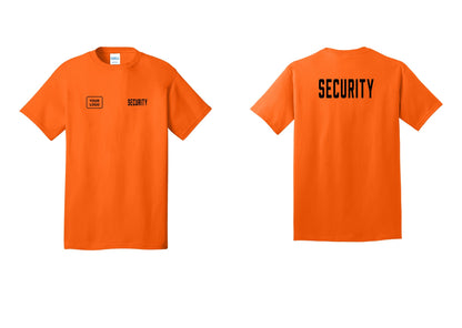 NYC Factory Unisex Security Custom Logo Black T-Shirt - SECURITY + Your Logo + Back - Safety Orange