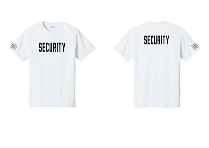 NYC Factory Unisex Security Custom Logo Black T-Shirt - Front + Back + Your Logo Sleeve - White