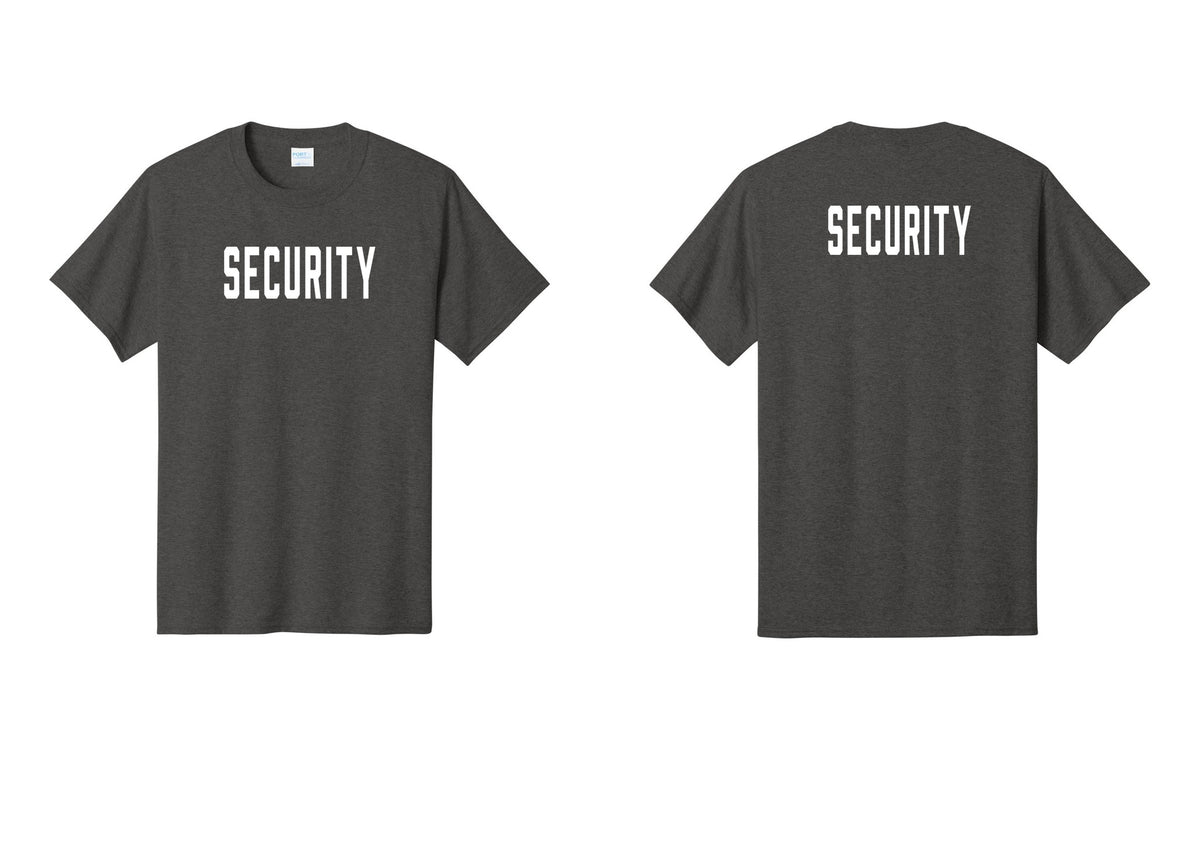 NYC Factory Unisex Security Black T-Shirt - Front + Back - Dark Heather Grey