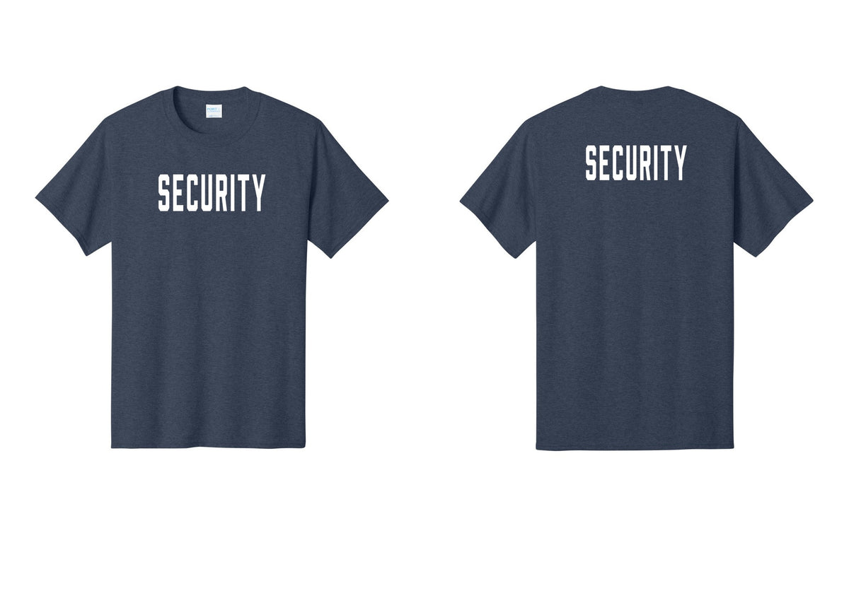 NYC Factory Unisex Security Black T-Shirt - Front + Back - Heather Navy