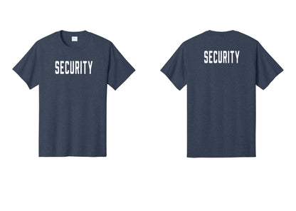 NYC Factory Unisex Security Black T-Shirt - Front + Back - Heather Navy