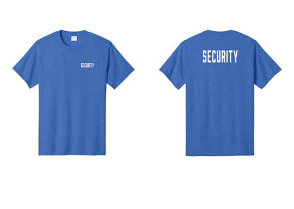 NYC Factory Security T-Shirt, Condensed Lettering - Chest + Back - Heather Royal