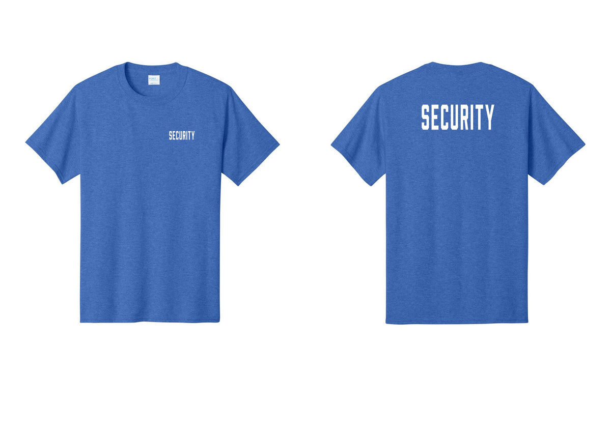 NYC Factory Unisex Security Black T-Shirt - Chest + Back - Heather Royal