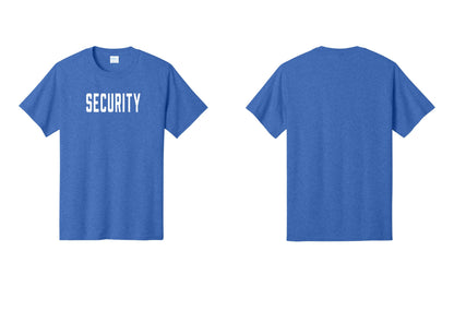 NYC Factory Security T-Shirt, Condensed Lettering - Front Only - Heather Royal